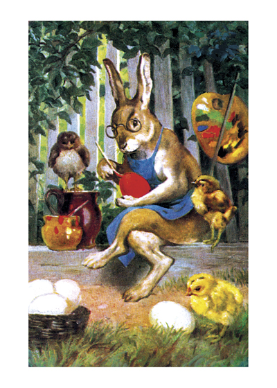 400x560 Rabbit Painting Eggs Easter Greeting Cards - Easter Bunny Painting