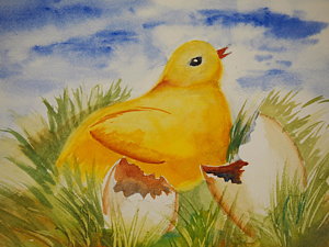 300x225 Fluffy Chicks Paintings Fine Art America - Easter Chick Painting