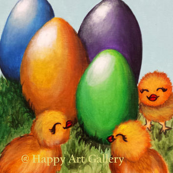 354x354 Spring Flowers 3d Modern Original From Happyartgallery On Etsy - Easter Chick Painting