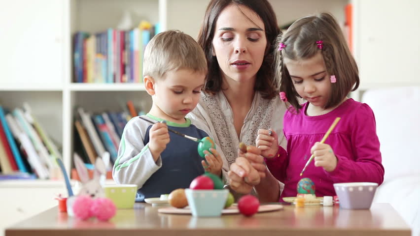 852x480 Stock Video Of Kids Painting Easter Eggs With Their 5952953 - Easter Egg Painting For Kids