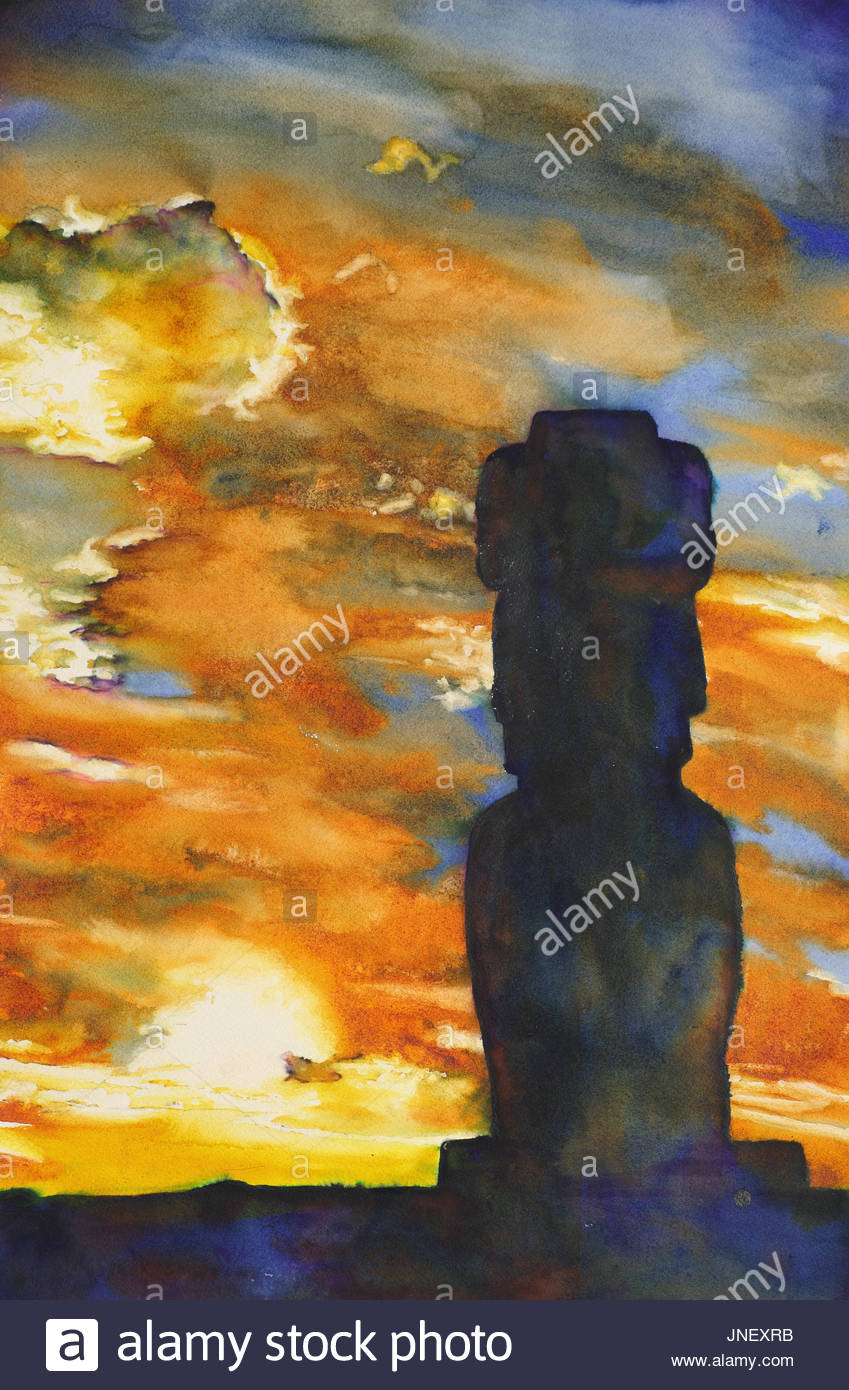 849x1390 Fine Art Watercolor Painting Unesco World Heritage Ruins - Easter Island Painting