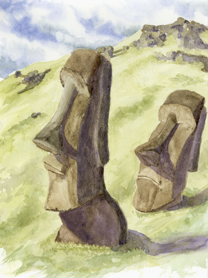 300x400 Marty Hill Nature Moai Of Easter Island (Rapa Nui), South Pacific - Easter Island Painting