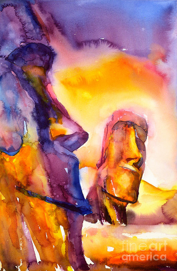 589x900 Moai Statues Easter Island Painting By Ryan Fox - Easter Island Painting