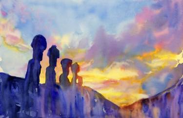 375x241 Saatchi Art Fine Art Watercolor Painting Of Unesco World Heritage - Easter Island Painting