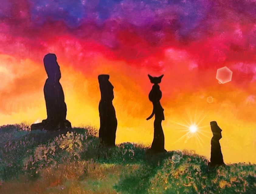 842x640 Easter Island Meow Original Painting - Easter Island Painting