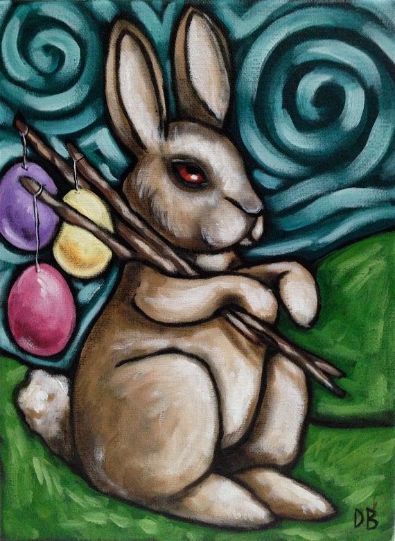 570x780 Easter Colourful Acrylic Painting Rabbit Bunny By Davidcbrown - Easter Painting