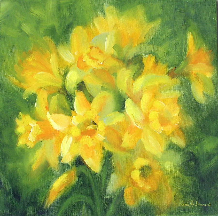 900x891 Easter Daffodils Painting By Karin Leonard - Easter Painting