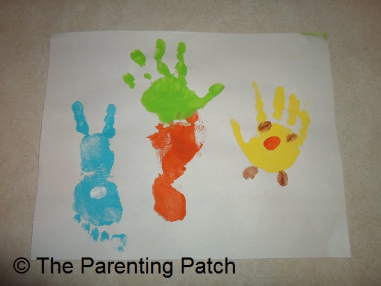 548x411 Easter Handprint And Footprint Craft Bunny, Carrot, And Chick - Easter Painting Activities