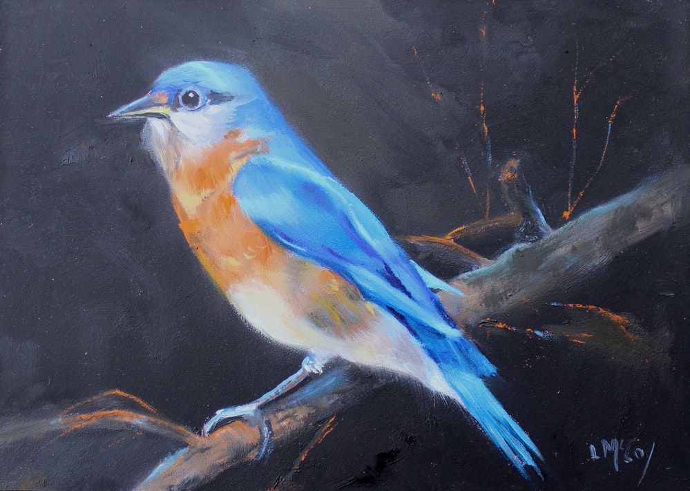 999x711 Eastern Bluebird, Oil Painting By Artist Linda Mccoy, - Eastern Bluebird Painting