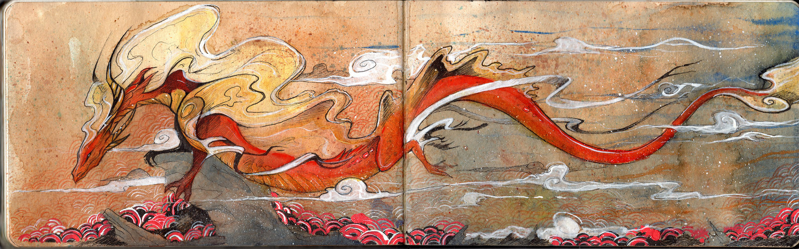 1600x499 Japanese Painting - Eastern Dragon Painting