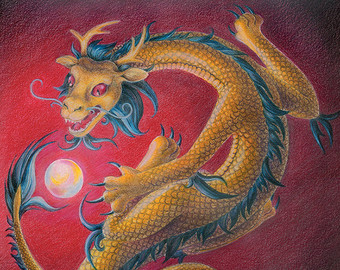 340x270 Bookmark Gold Eastern Dragon Encircles Pearl Of Wisdom - Eastern Dragon Painting