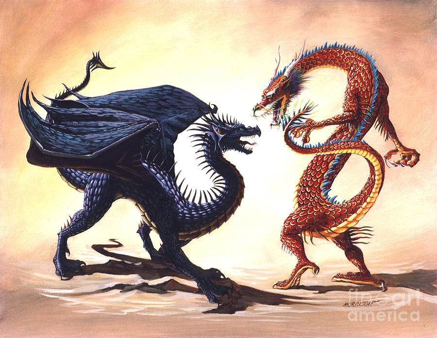 900x697 East Vs West Painting By Stanley Morrison - Eastern Dragon Painting