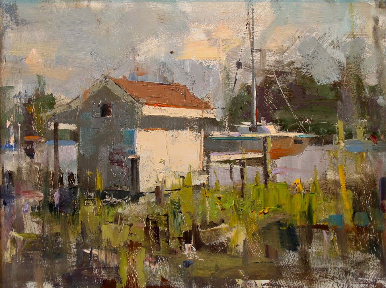 1356x1012 Qiang Huang, A Daily Painter Boat House - Easton Painting