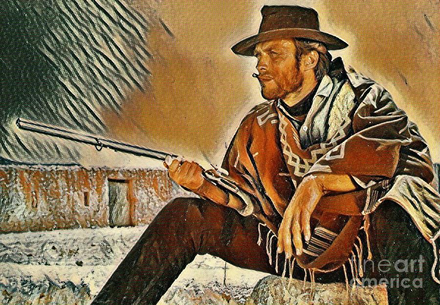 900x623 Clint Eastwood Painting Painting By Pd - Eastwood Painting