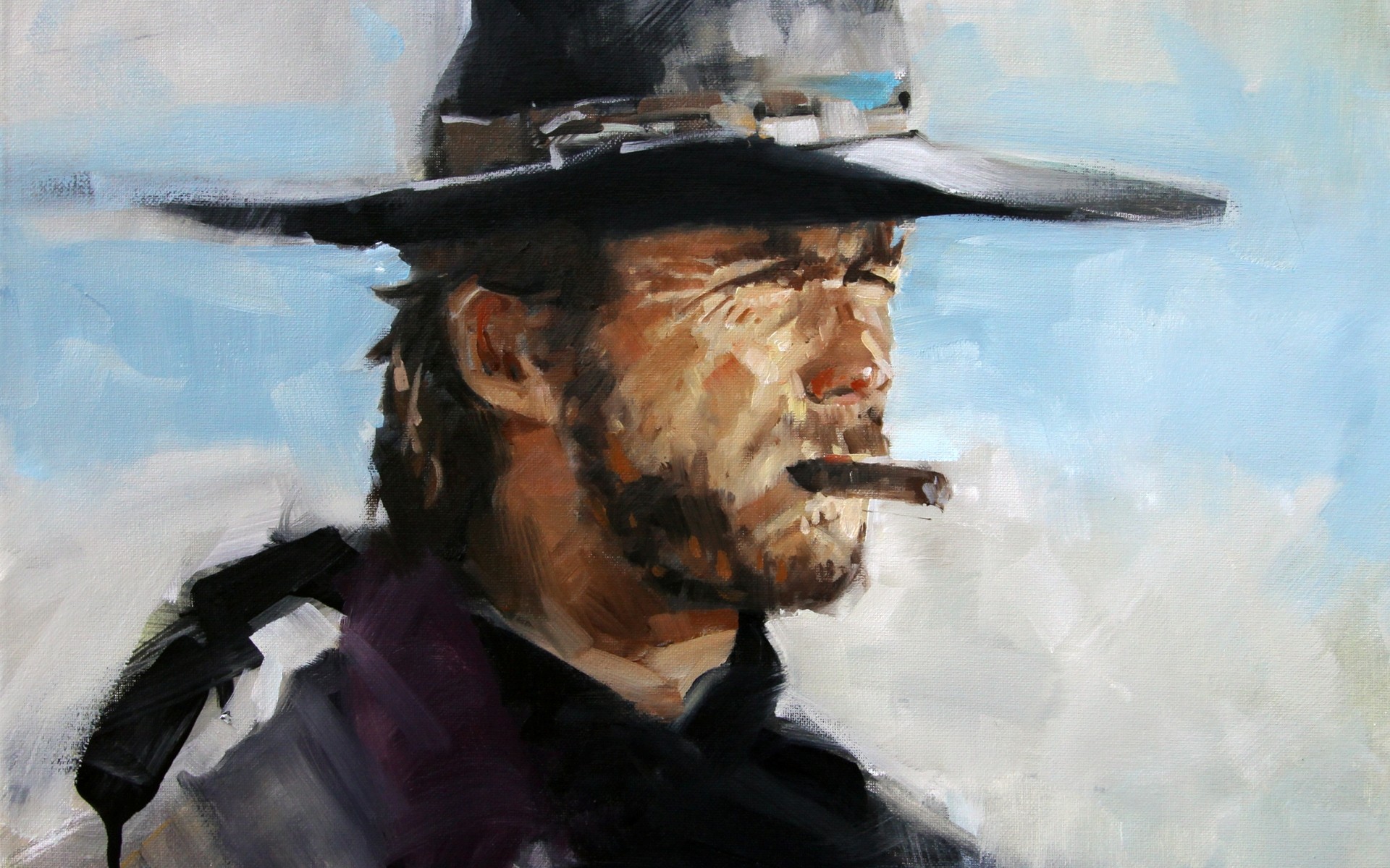 1920x1200 Clint Eastwood Painting. Android Wallpapers For Free. - Eastwood Painting