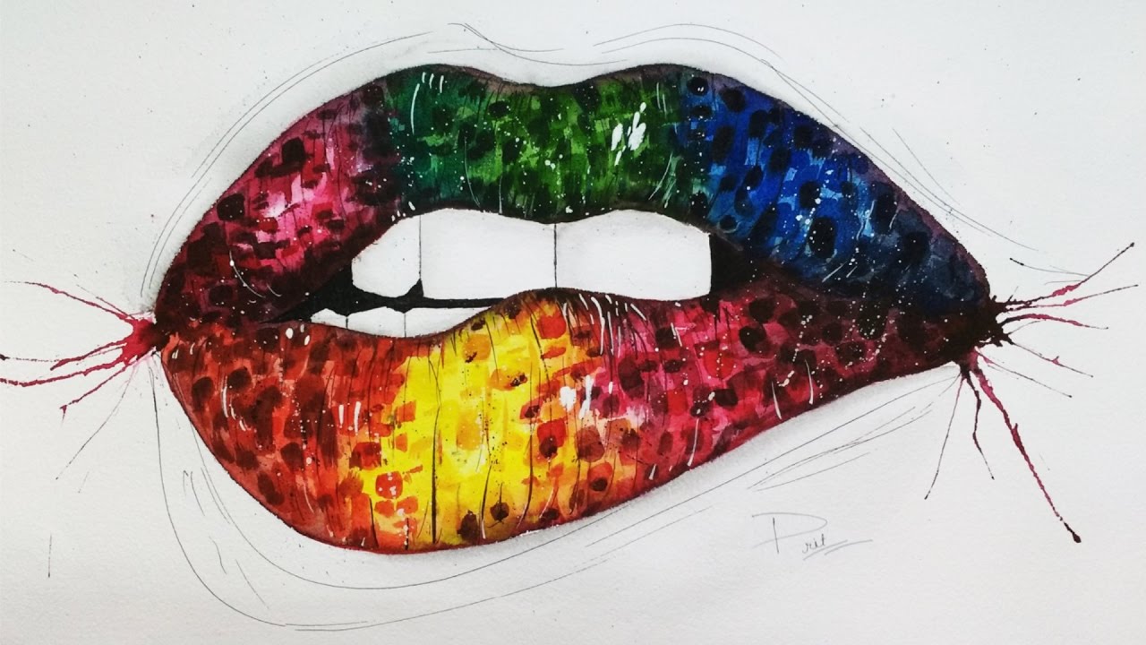 1280x720 Watercolor Abstract Painting How To Paint Abstract Rainbow Lips - Easy Abstract Painting