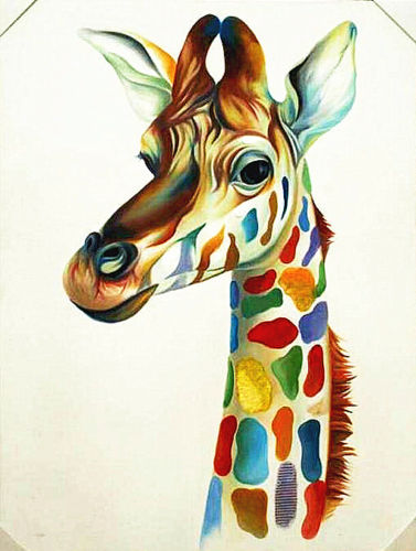 377x500 Colorful Giraffe Portrait Animal Paintings On Canvas Colorful - Easy Animal Painting