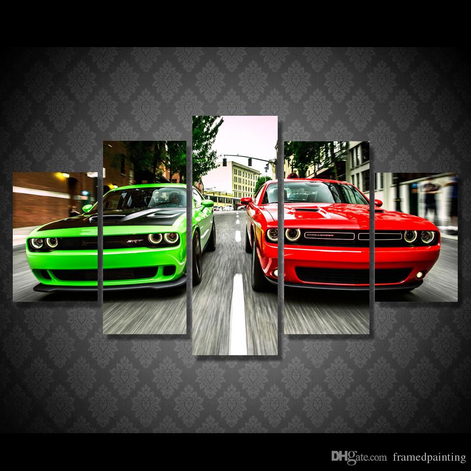 960x960 Framed Hd Printed Challenger Green Red Cars Picture Wall Art - Easy Car Painting