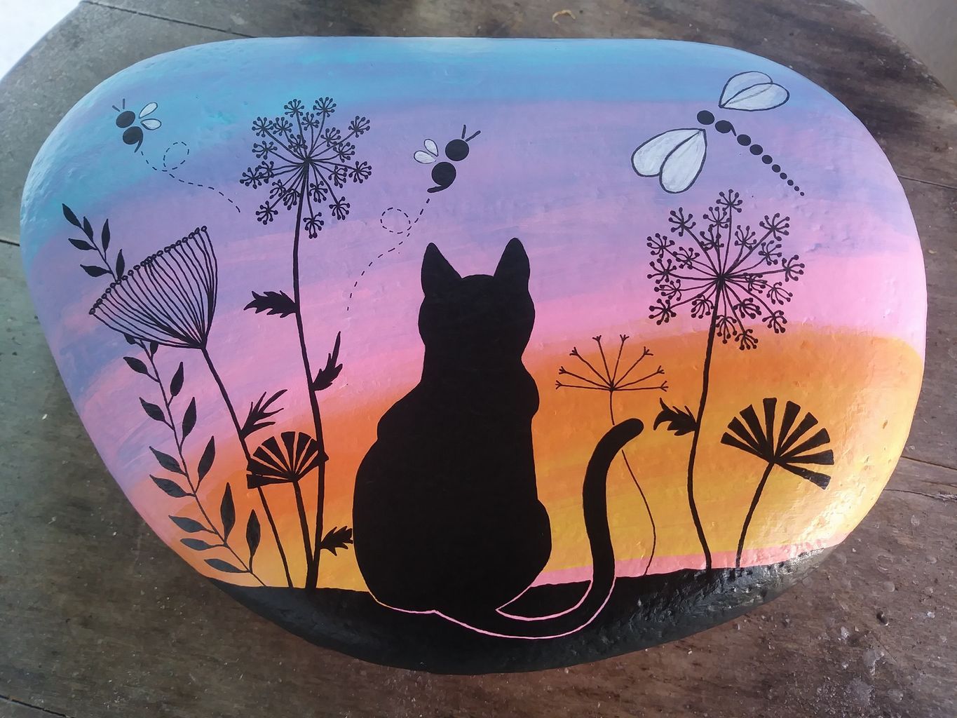 easy cat rock painting