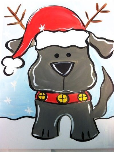 400x536 Christmas Dog Paintings - Easy Dog Painting