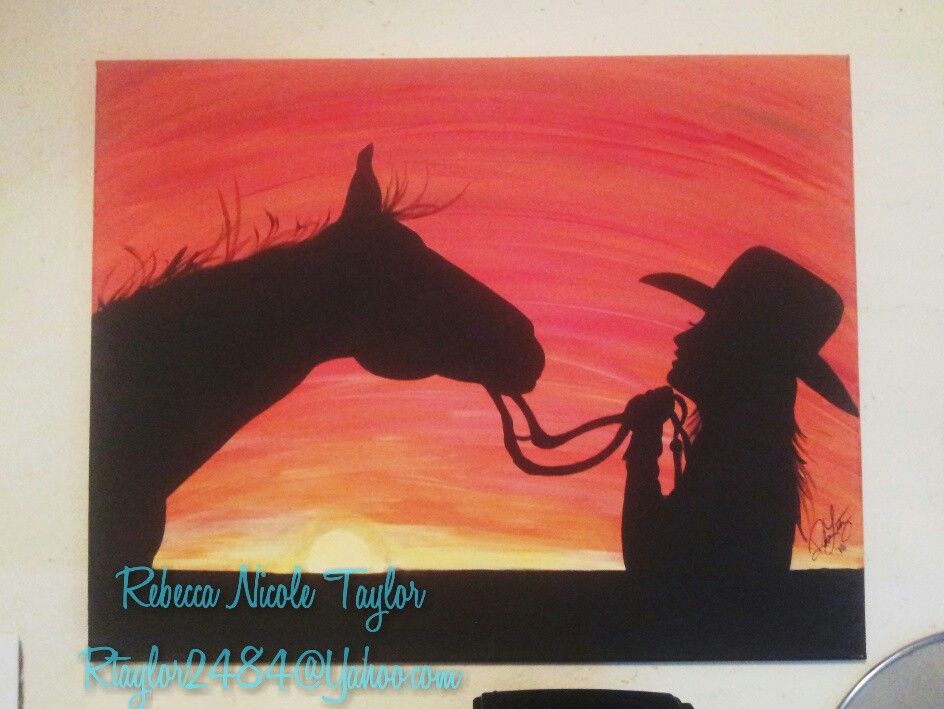 944x709 Girl's First Love Cowgirl And Horse Acrylic Paint Silhouette - Easy Horse Painting