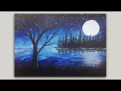 480x360 Moon And Trees Silhouette Painting In Acrylics - Easy Moon Painting