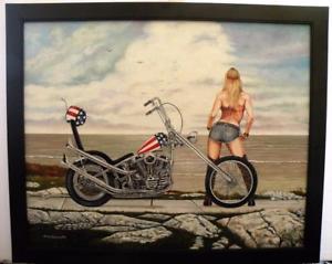 300x239 Oil Painting Motorcycle Art Lady Biker Easy Rider Harley Davidson - Easy Rider Painting