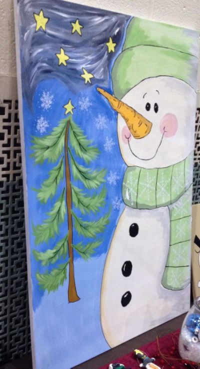 400x738 Smiling Snowman Painting With Snowflakes And Stars. Easy - Easy Snowman Painting