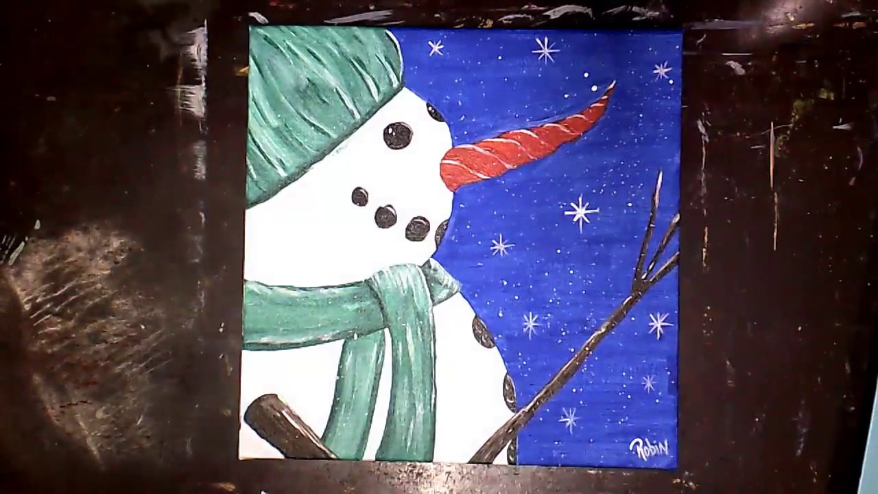 1280x720 Winter Snowman Easy Acrylic Painting Free Lesson - Easy Snowman Painting