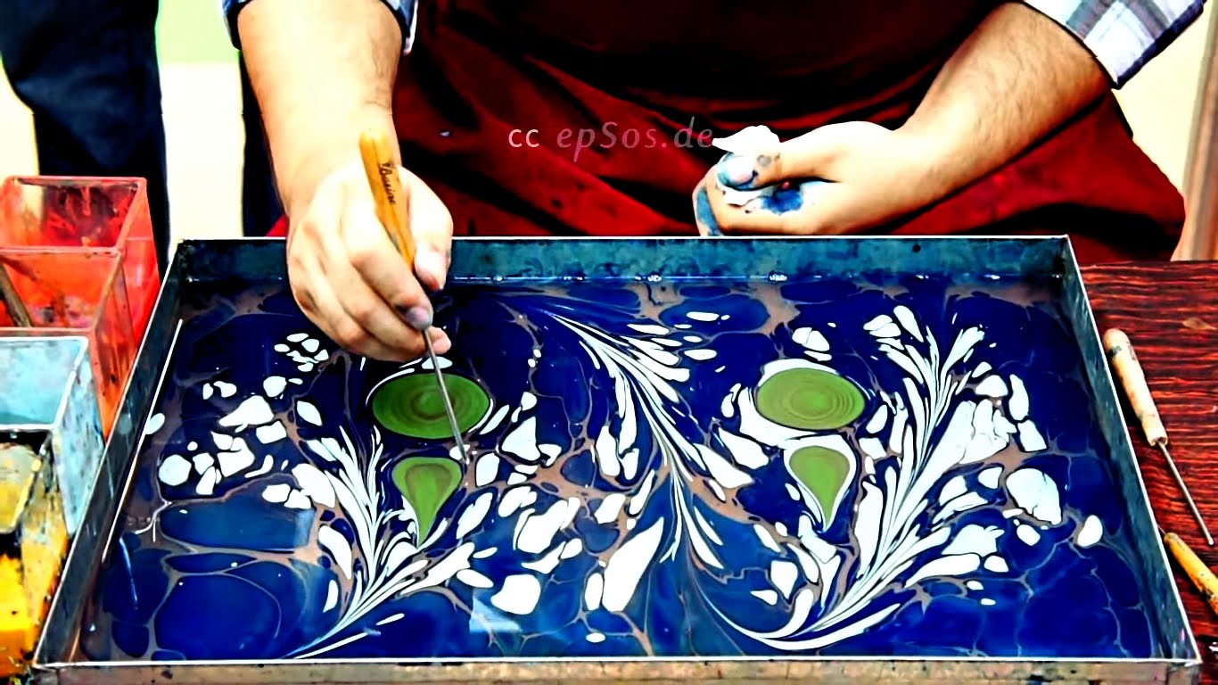 1366x768 How To Paint On Water For Paper Marbling And Ebru Art. - Ebru Painting