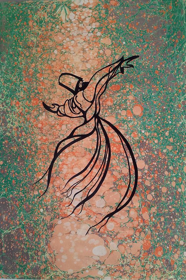 599x900 The Turkish Art Of Marbling Or Called Ebru With Mevlana Painting - Ebru Painting