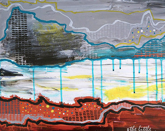 340x270 14x18 Original Abstract Blue And Yellow Painting Textured - Eclectic Painting