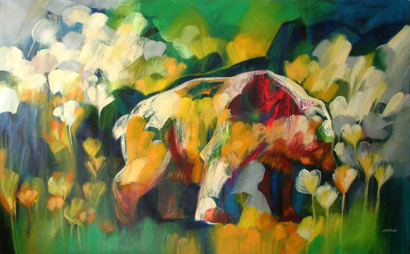 800x496 Bear In A Meadow Abstract Painting Peru Fine Art (2008 - Ecosystem Painting