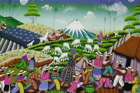 450x300 Saturday Volcano Art Tigua Painting From Ecuador Ecuador - Ecuadorian Painting