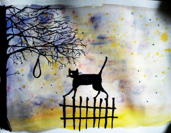 600x468 The Black Cat - Edgar Allan Poe Painting Story