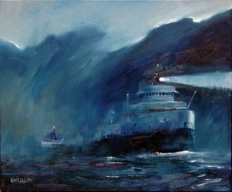 453x374 Night Crossing, Neil Davison's Painting Depicts The Edmund - Edmund Fitzgerald Painting