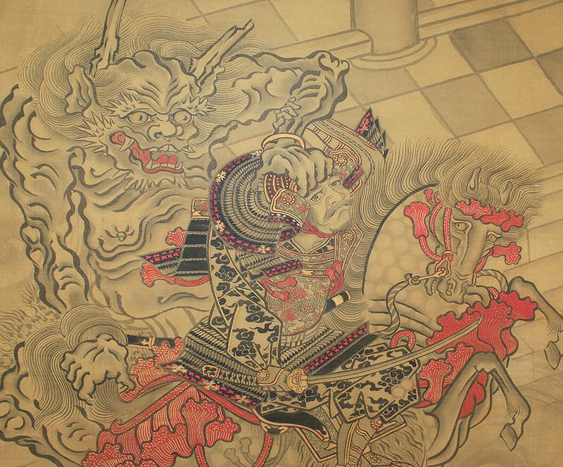800x664 Japanese Antique Painting Samurai And Oni Edo 17th C. (Item - Edo Painting