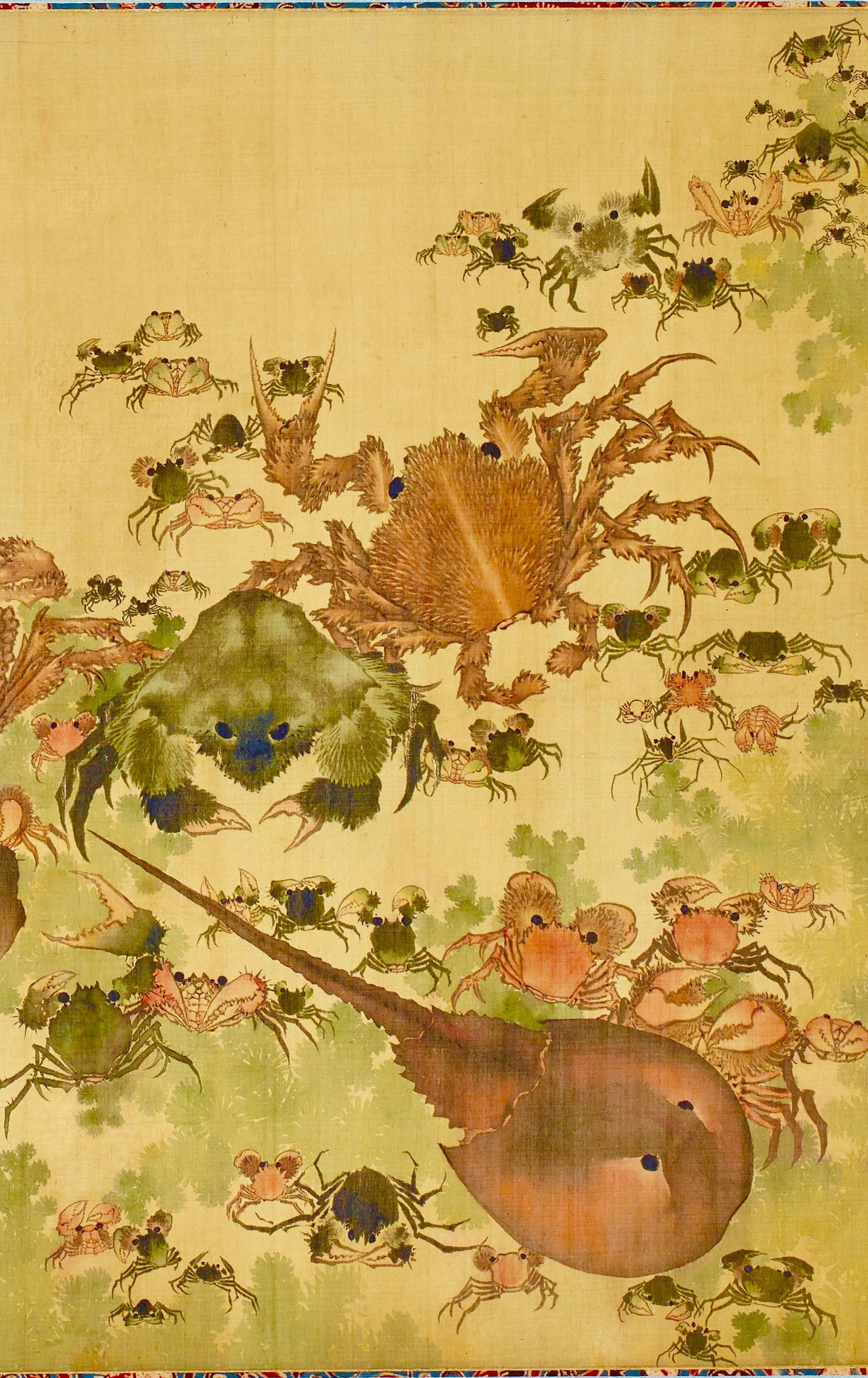 1638x2600 Detail. Crustaceans. Hokusai. Japanese Hanging Scroll. Nineteenth - Edo Painting