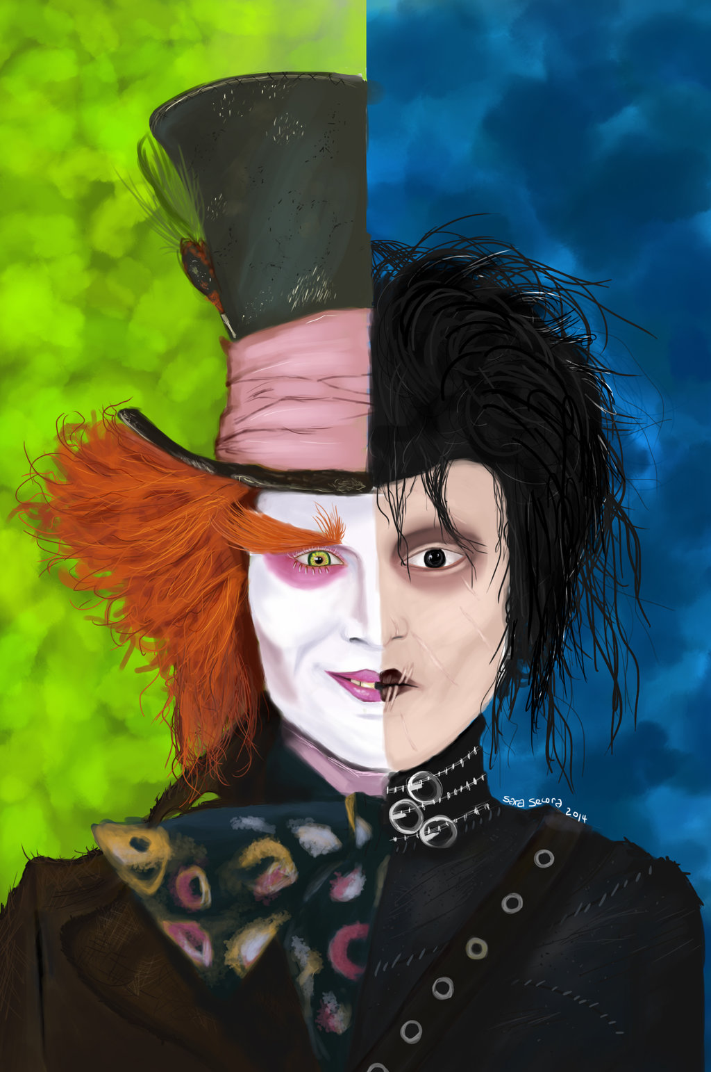 1024x1542 Mad Hatter Meets Edward Scissorhands By Artofaviya - Edward Scissorhands Painting