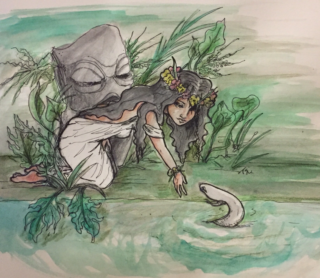 1280x1114 Hina And Her Lover Eel Island Time - Eel Painting