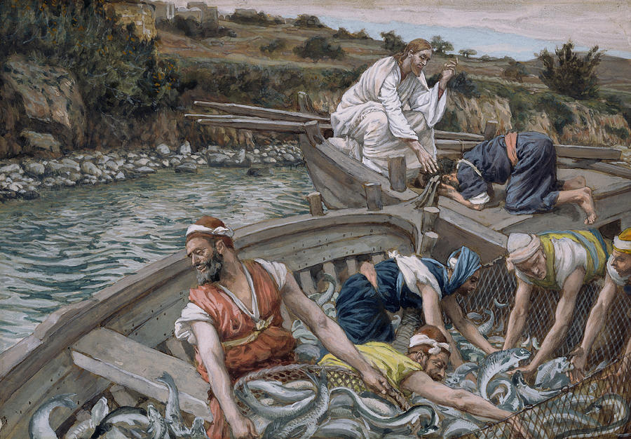 900x626 The First Miraculous Draught Of Fish Painting By Tissot - Eel Painting