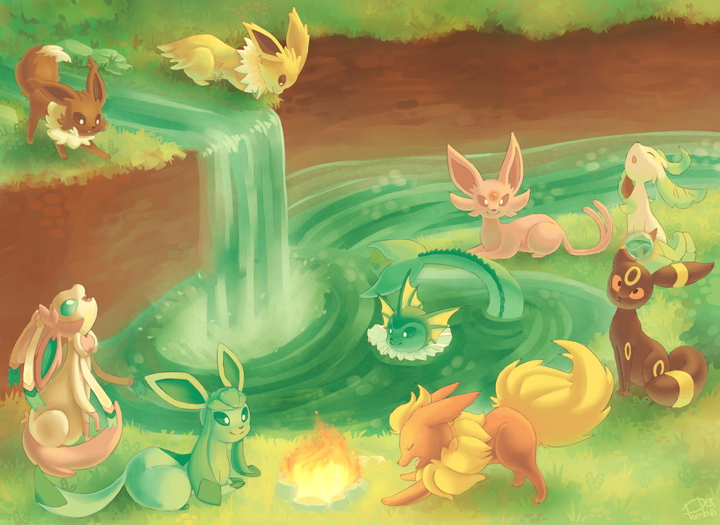 1047x764 Eevee's Playground By Pombei - Eevee Painting