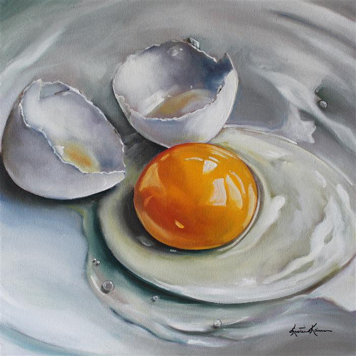 700x700 Cracked White Egg On China By Kristine Kainer - Egg Yolk Painting
