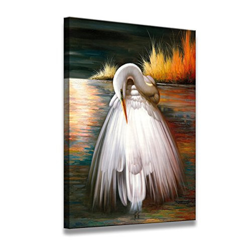 500x500 Home Decor Canvas Wall Art White Egret Canvas Print - Egret Oil Painting