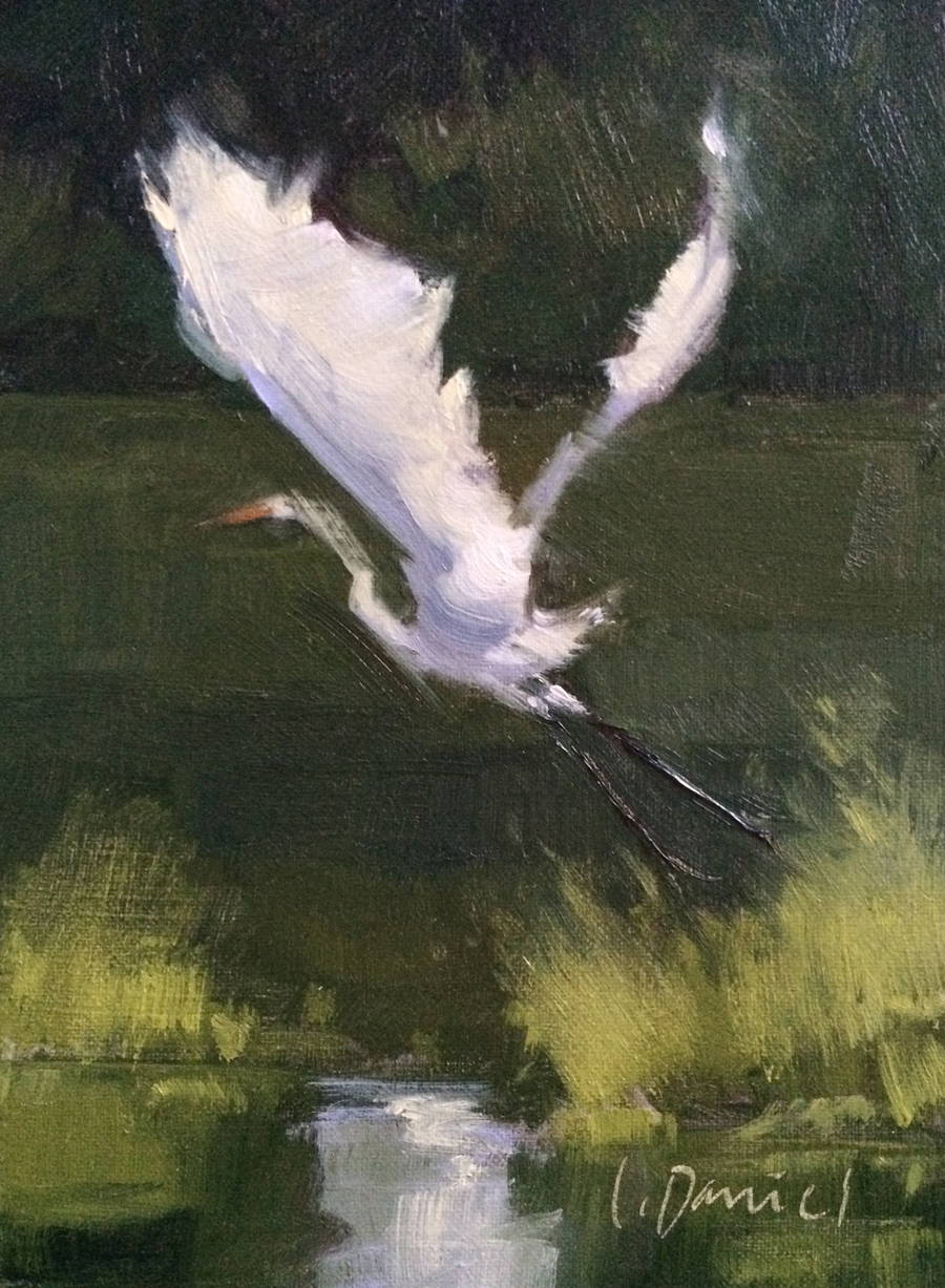 900x1227 Laurel Daniel Blog Flying Egret - Egret Oil Painting