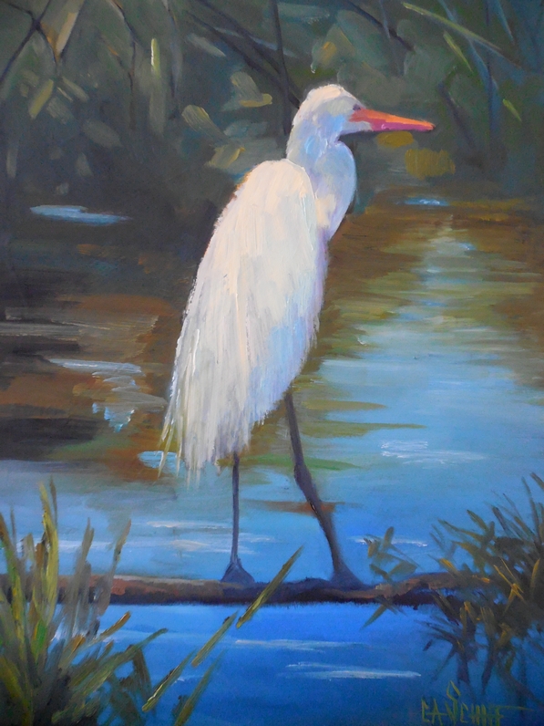 Egret Oil Painting at PaintingValley.com | Explore collection of Egret ...