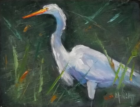 475x363 Wildlife Painting, Egret Painting, You Cannot See Me By Carol - Egret Oil Painting