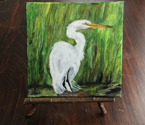 570x493 Egret Bird Bird Oil Painting Coastal Art Marshland Bird - Egret Oil Painting
