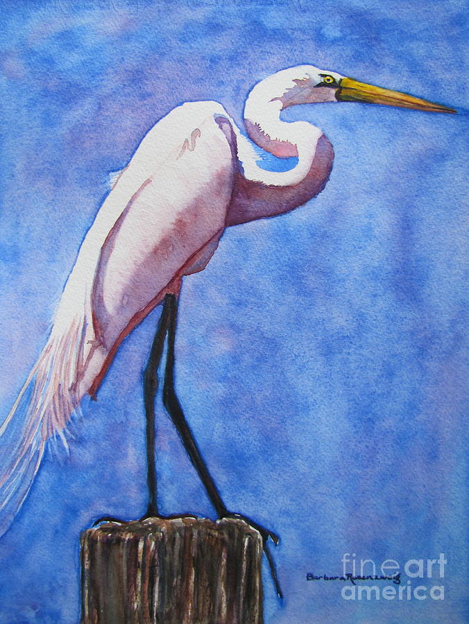 676x900 Great White Egret Painting By Barbara Rosenzweig - Egret Painting