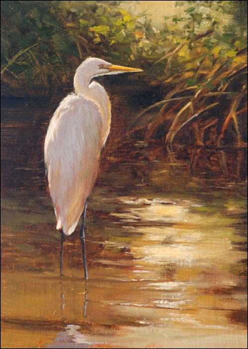 500x702 Mary Erickson Vibrant Coastal Paintings - Egret Painting